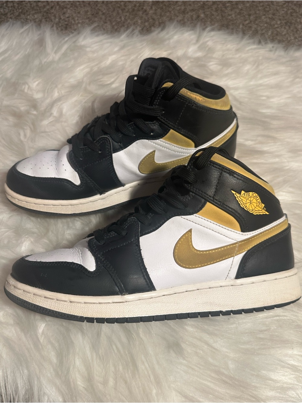 Jordan Mid-Top Sneakers in Black, White & Gold